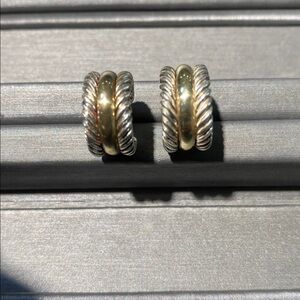 David Yurman Silver Rope earrings with 14K gold in the middle